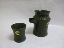 信楽焼 黒十草片口注器ぐい呑セット