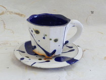 丹波焼 丹波コーヒー碗皿(青)