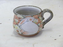 京焼 赫三郎窯 色絵花うさぎ 多用カップ