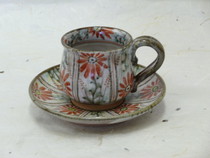 京焼 赫三郎窯 色絵花更紗 コーヒー碗皿