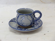 京焼 赫三郎窯 染付兎 コーヒー碗皿