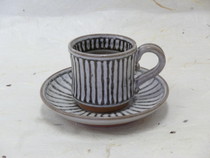 京焼 赫三郎窯 筒描麦わら手 コーヒー碗皿