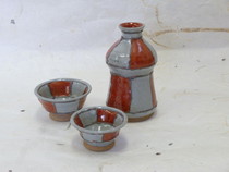 京焼 赫三郎窯 筒描赤絵剥し手 酒器セット